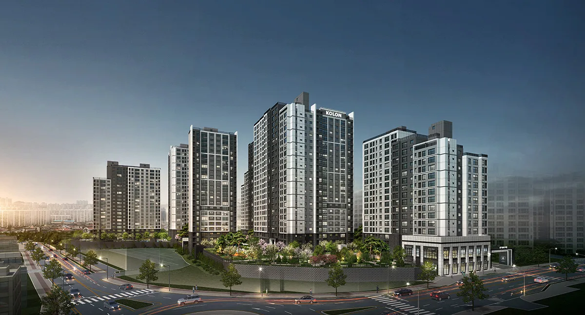 삼천 하늘채 라비엘 조감도 — 삼천동 재건축 단지 야경 투시도